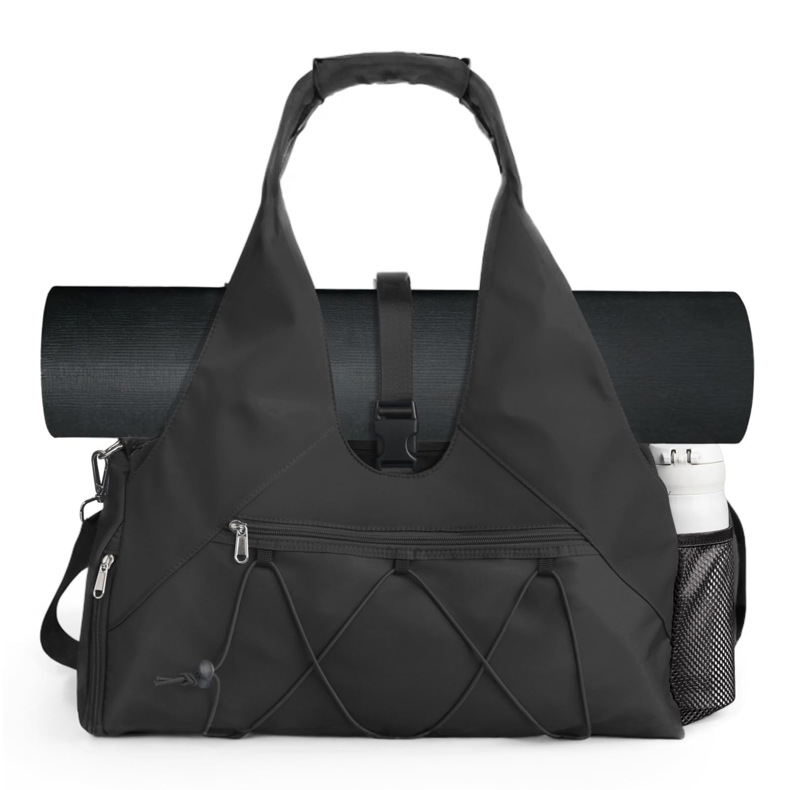 Gym Bag For Women With Yoga Mat Holder & Shoe Compartment & Wet Dry Storage Pocket & Adjustable Strap(Black)
