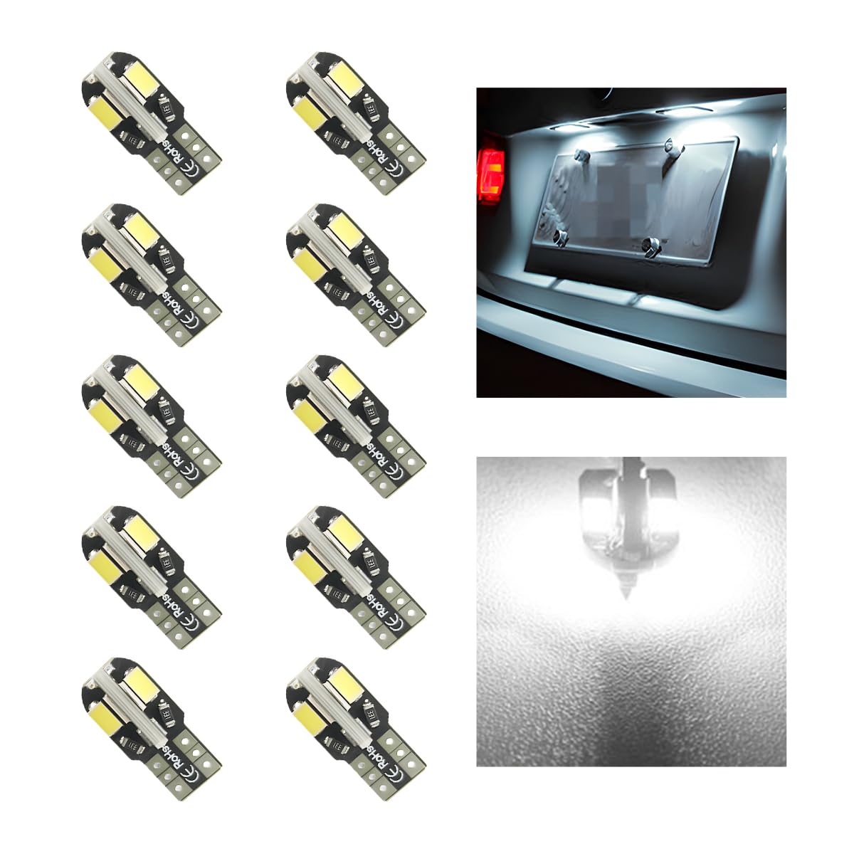 Ohleats 10 PCS Car LED Light Bulbs, 12V Auto 6000K Bright Dome Side Wedge Light LED Bulb, T10-5730-8SMD LED Vehicle Light Standard Replacement for 194 W5W 501 2921, Car Accessories (White)