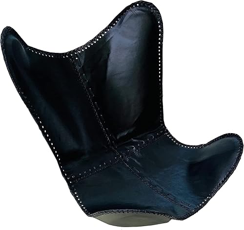 Miniatura 5 de AAMISH Silla plegable india hecha a mano con diseño de mariposa de cuero azul marino silla con marco de hierro silla relajante silla de cuero hecha