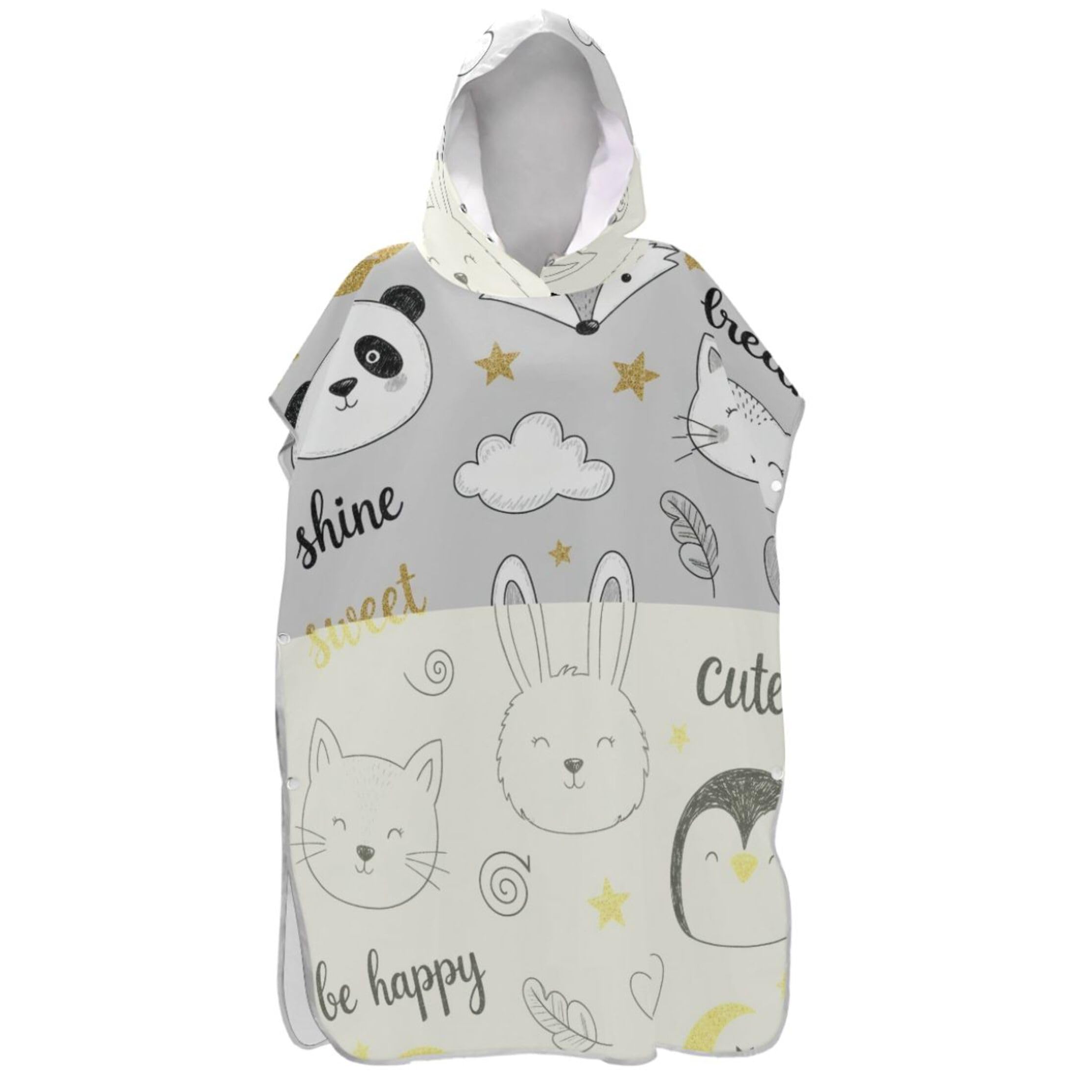 Poncho de surf homme gris avec capuche serviette de plage motif panda et renard
