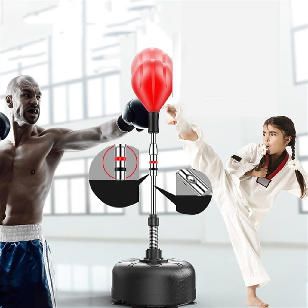 Cobra Reflex Bag, sacco da boxe autoportante, palla da boxe, attrezzatura per allenamento di velocità, sacchi di sabbia per boxe per bambini e adulti, altezza regolabile 120-160 cm, Rood, 48 * 120-1