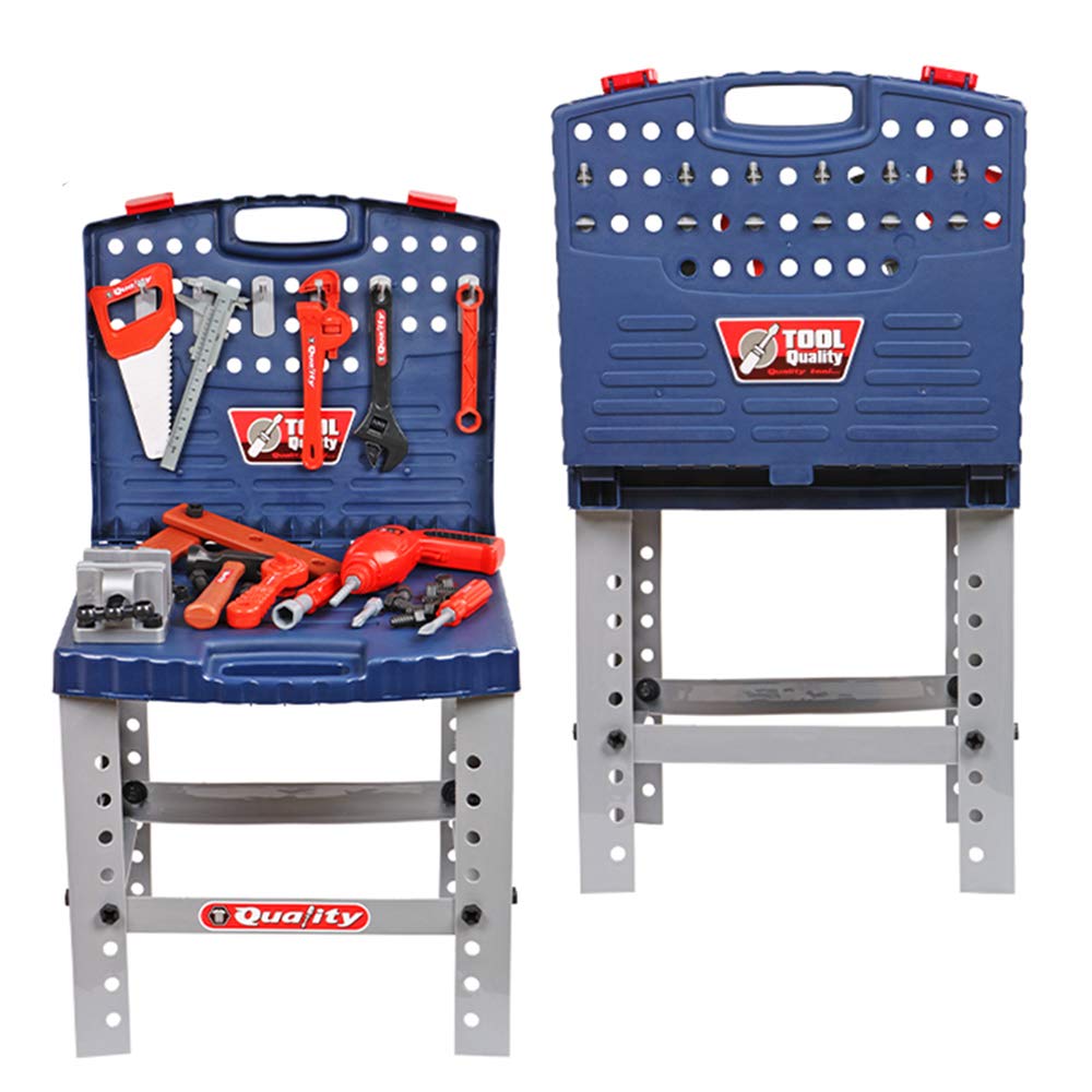 deAO Caja Herramientas Juguete,Taller Mecánico Plegable Maletín Herramientas y Accesorios de Juguete Playset Portátil,Incluye 60 Accesorios y Taladro,Regalo niño Juguetes Educativos 4 5 6 7 8 Años