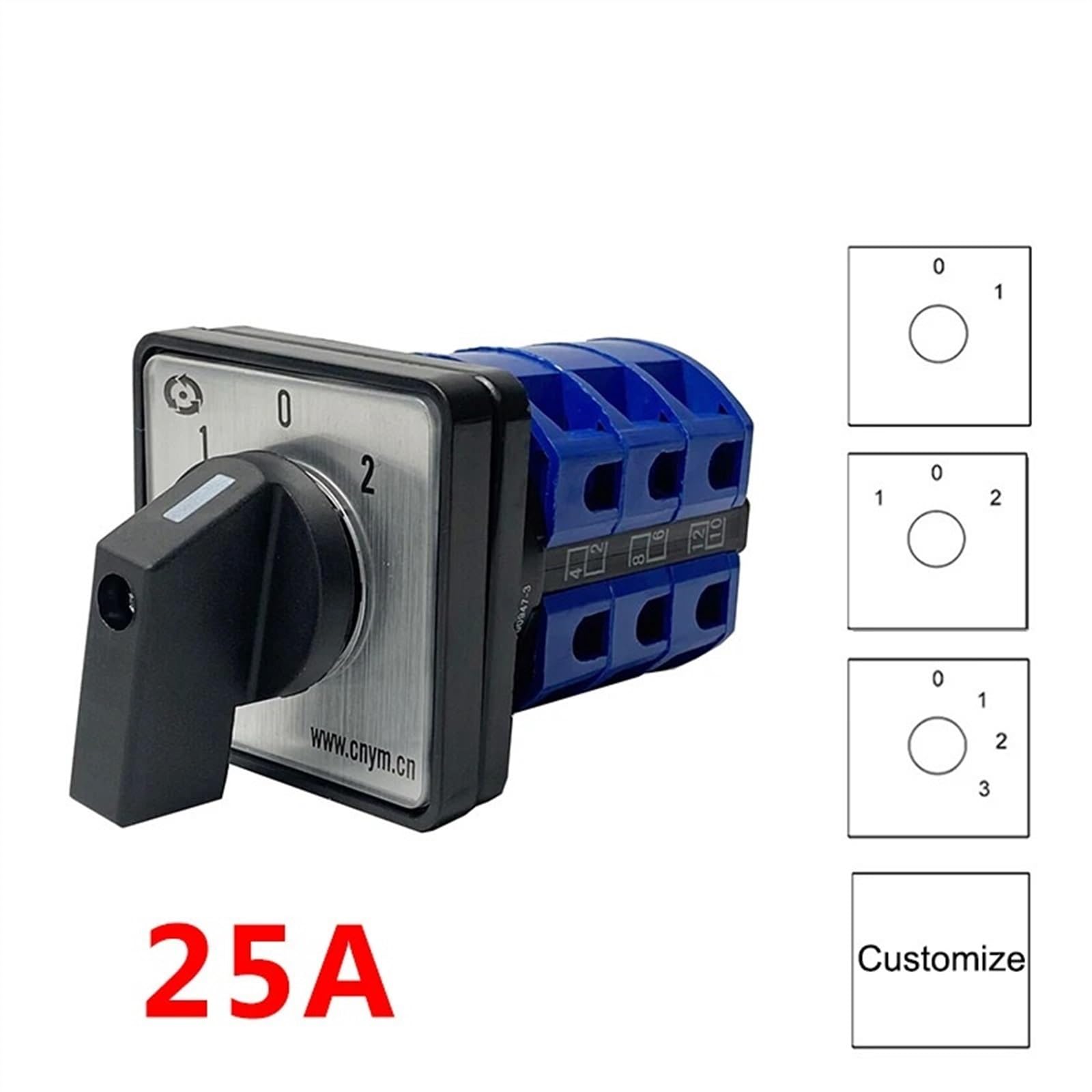 Commutatore a camma rotante con commutazione 25A Tre posizioni 690V 3 poli 12 terminali Manuale YMW26-25/3 (Color : 0123)