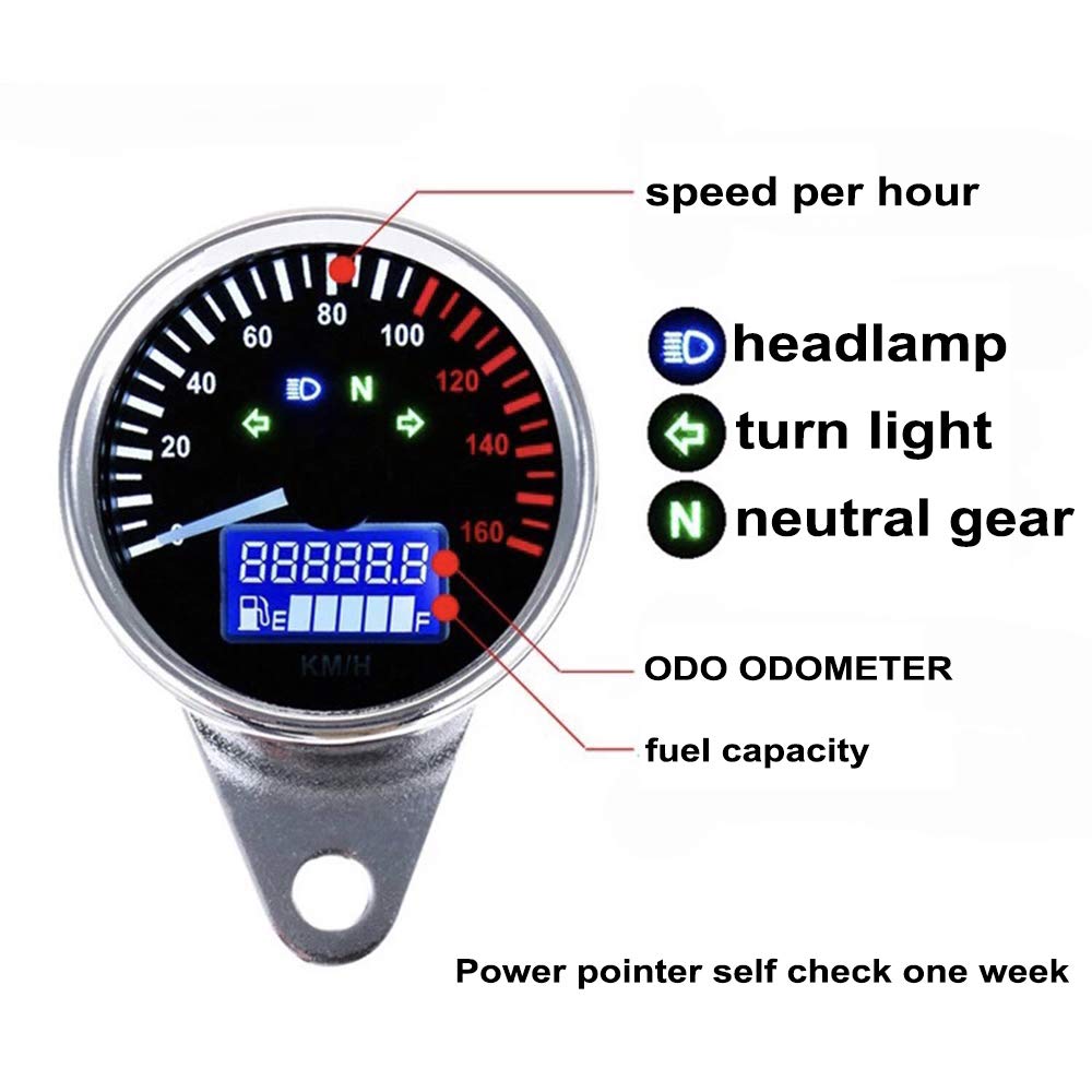 Motorcycle Cafe Racer Speedometer Odometer Tachometer LED Gauge 0160km