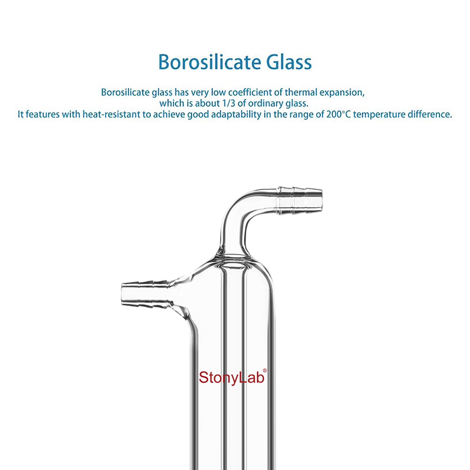stonylab Einteilige Gerade Glas-Vakuum-Kaltfalle, 225 mm Länge, 10 mm Gezackter Schlauchanschluss, G3.3 Borosilikatglas, zum Kondensieren und Auffangen Flüchtiger Gase in Laborexperimenten