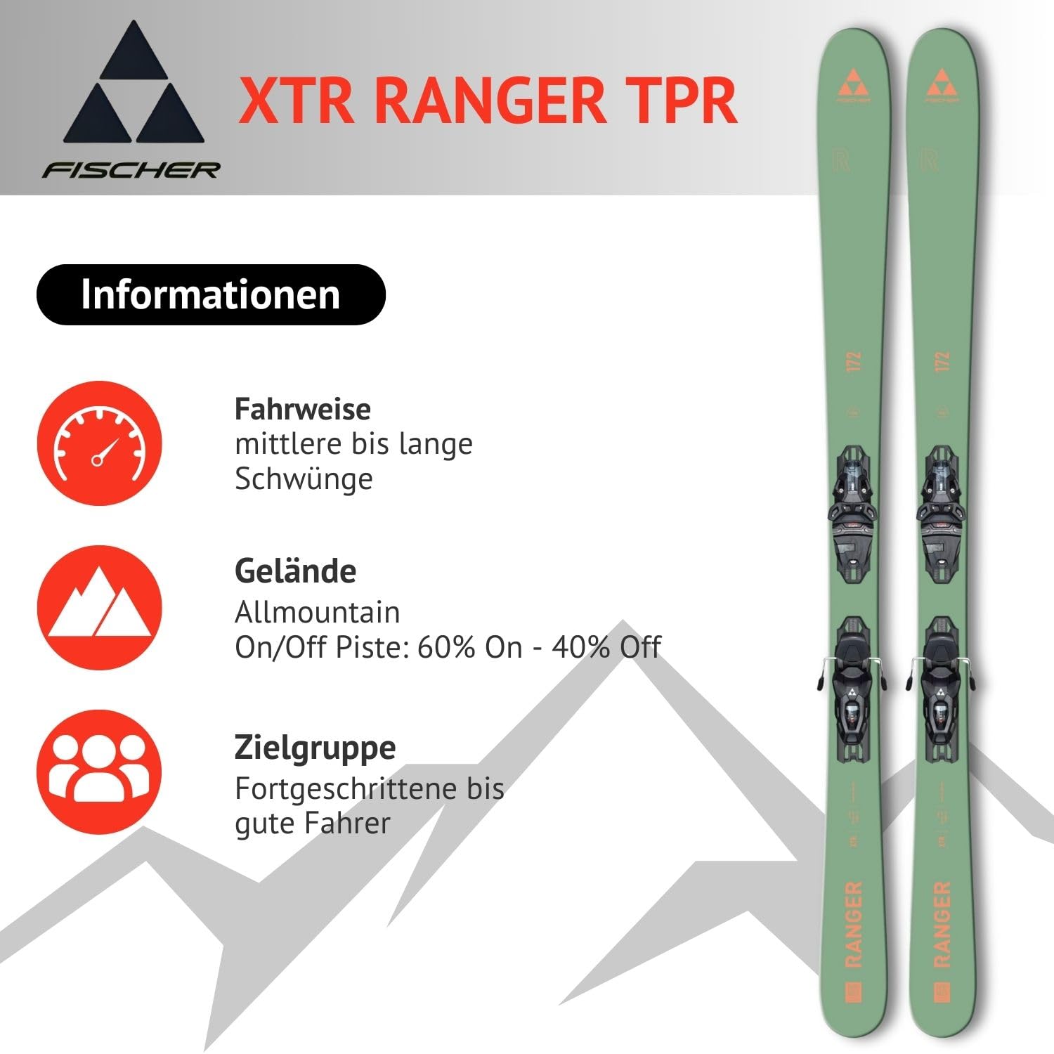 Skis alpins Freeride Carving - Freeski Rocker - Fischer XTR Ranger TPR - Fixation RSW10 Z3-10 - Convient pour les skis de montagne - Convient pour les utilisateurs confirmés à bons conducteurs