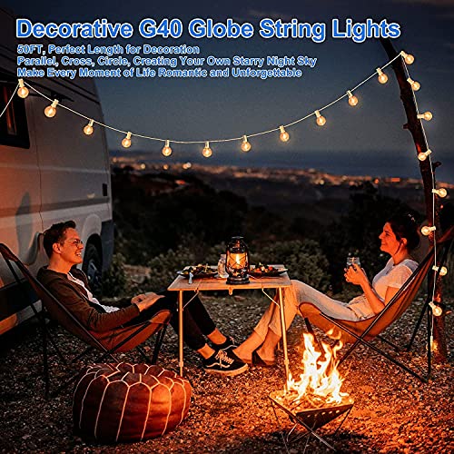 Abeja 50FT G40 LED Globe String Lights, Outdoor Patio String Lights with 50+2 Dimmable Shatterproof Bulbs, Backyard Outdoor Hanging Lights, Bistro Waterproof for Balcony Party Wedding, White Wire