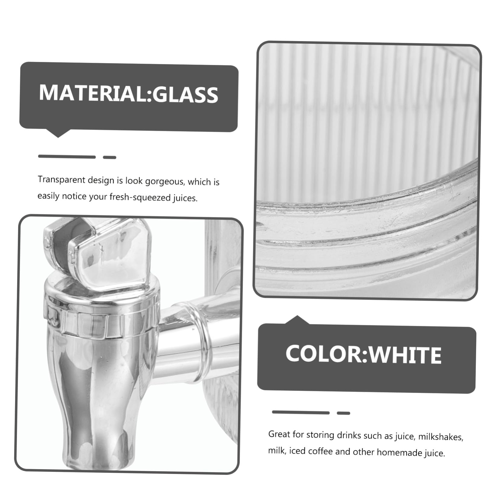 Glas Getränkespender mit Zapfhahn, 2, 8 L, Weiß aus Glas