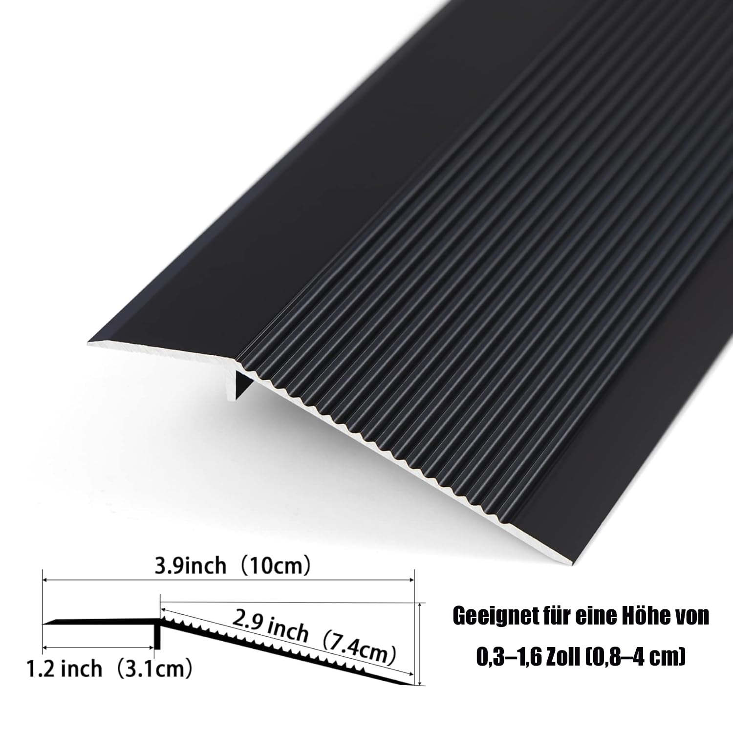 3 unid.Tiras en T de Aluminio Perfil en T de Metal para Transiciones Entre Baldosas Suelos de Madera Moquetas,Negro,140 cm/55.1 in