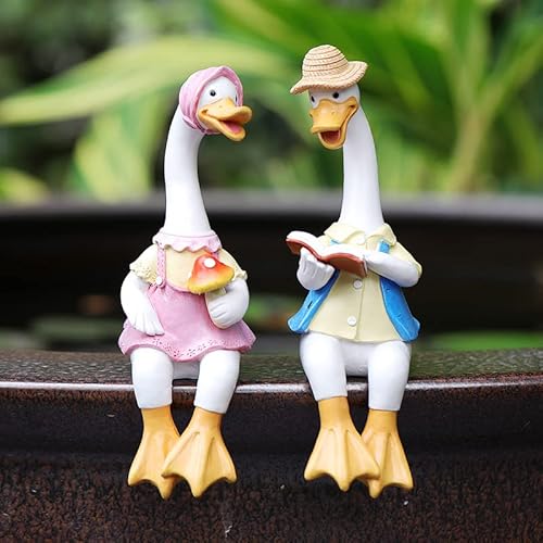 Jarpsiry JARPSIRY-20220419-10 2 Pcs Sitting Couple Duck Garden Statues Outdoor Fence Decor Cute Resin Ducks Figurine Funny Goose Lovers Sculpture thumb #1
