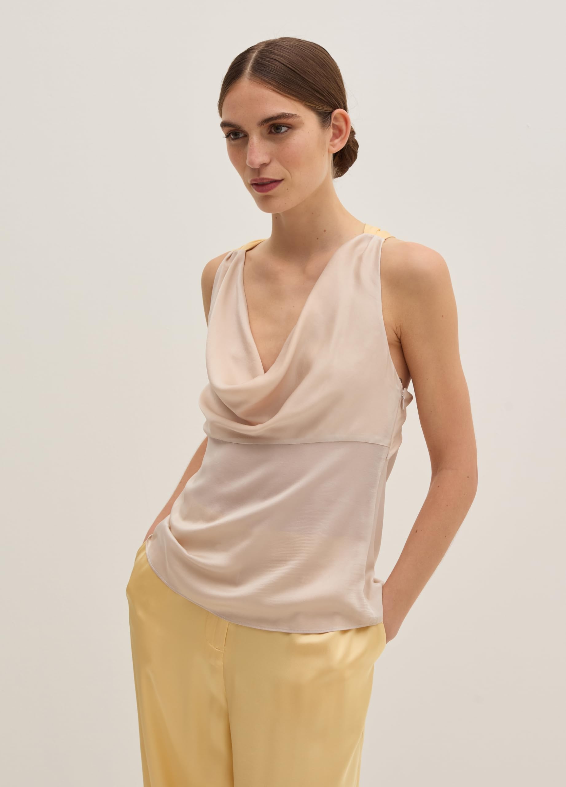 STEFANEL Satin Top with Crossover Shoulder Straps
