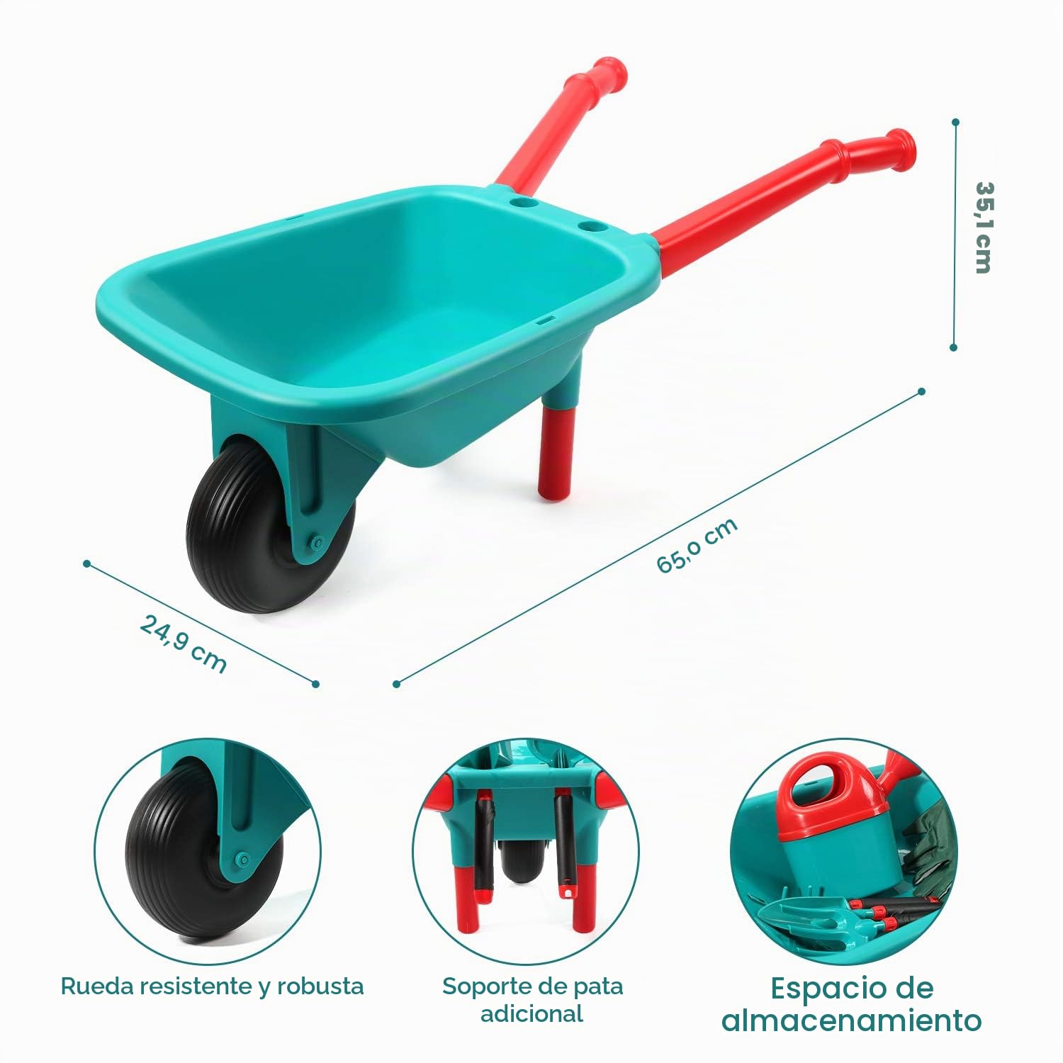 CUTE STONE - Carretilla infantil para niños, juego de herramientas para jardinería, juguetes de jardín con carretilla, guantes, rastrillo de mano, pala, doble azada, juguetes para interior y exterior