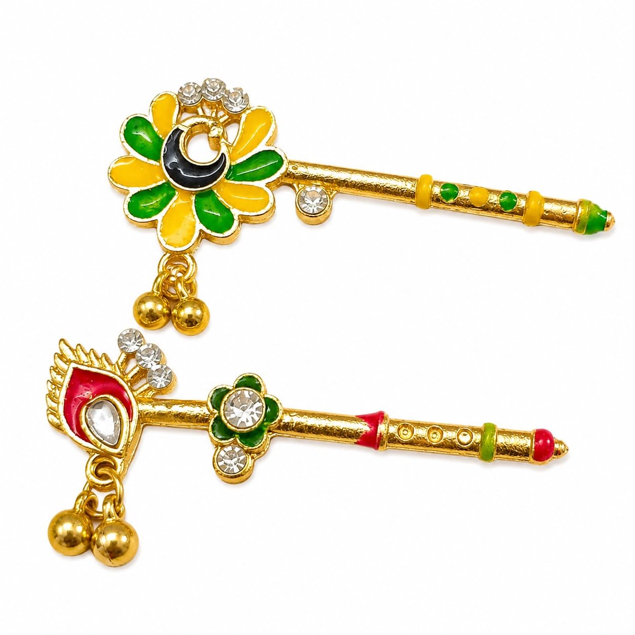 Laddu Gopal Fancy Bansuri, Gold Plated Murli for Janmashtami, Decorative Flute for Krishna Idol Size 0 to 4, 2 Piece Set-picture-19