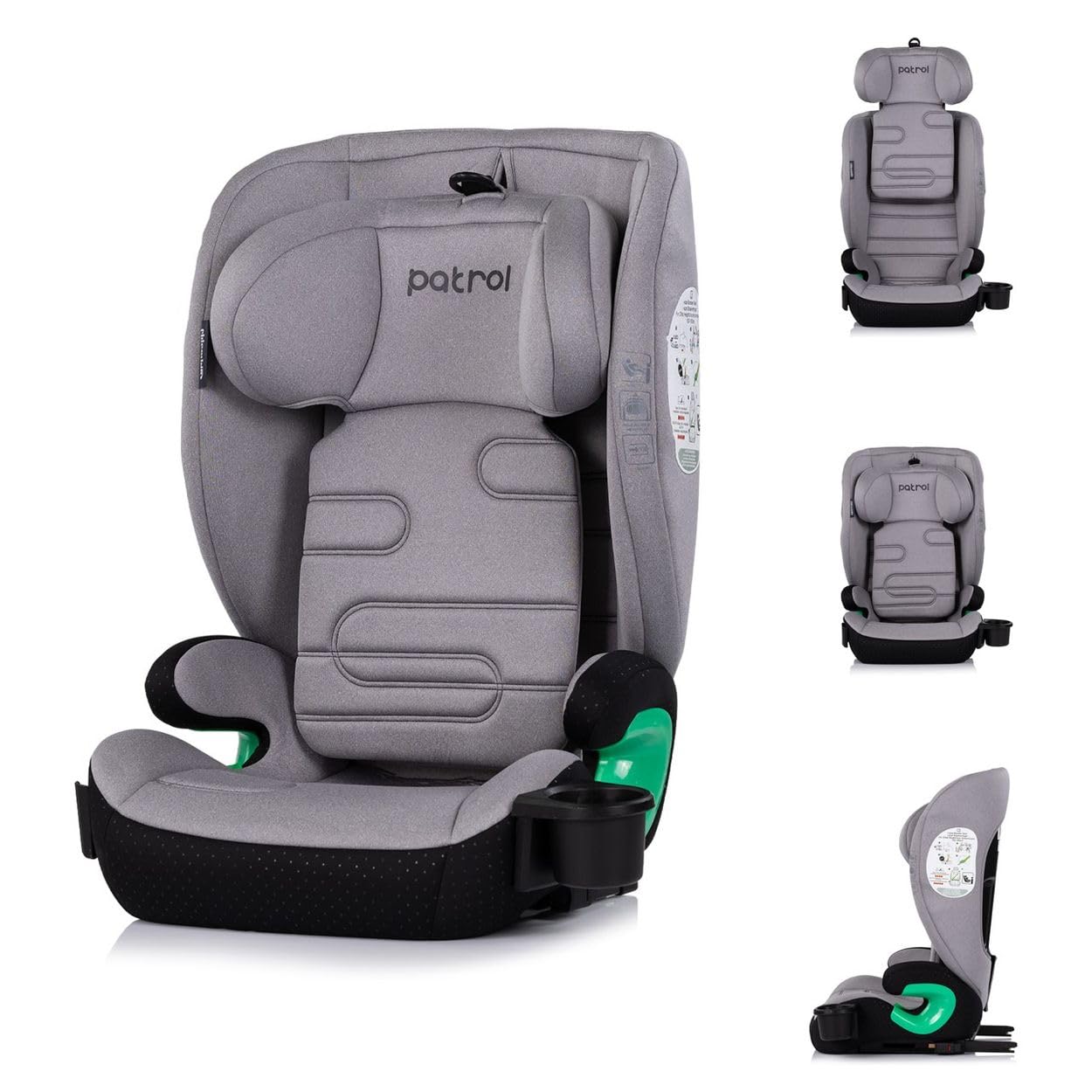 Chipolino Fotelik dziecięcy Patrol i-Size Isofix (100-150 cm) zagłówek uchwyt na napoje szary