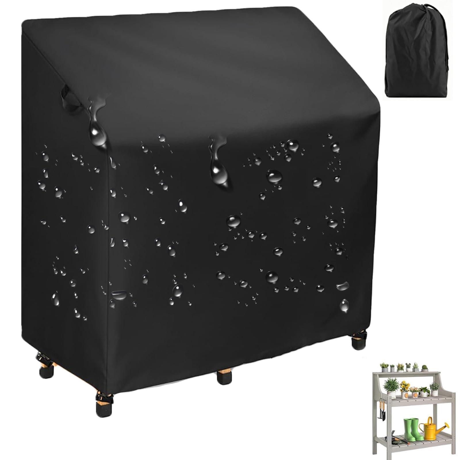 Crysterris Black Potting Bench Cover,Waterproof Greenhouse Workbench Protection With Drawstring,420D Oxford Planting Germination Table Protective With Windproof Locks,Outdoor Pottin(Size:420d：115*51*122Cm,Color:black)