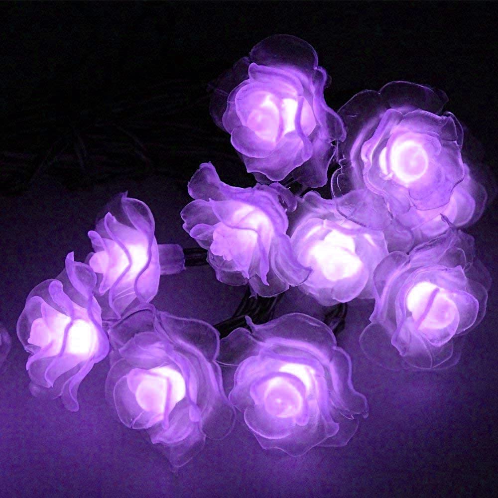 HULX Solar Flower String Lights, 5M 20LED Solar Rose String Lights Flower Fairy String Lights Waterproof with 8 Mode for Garden Outdoor (Purple)