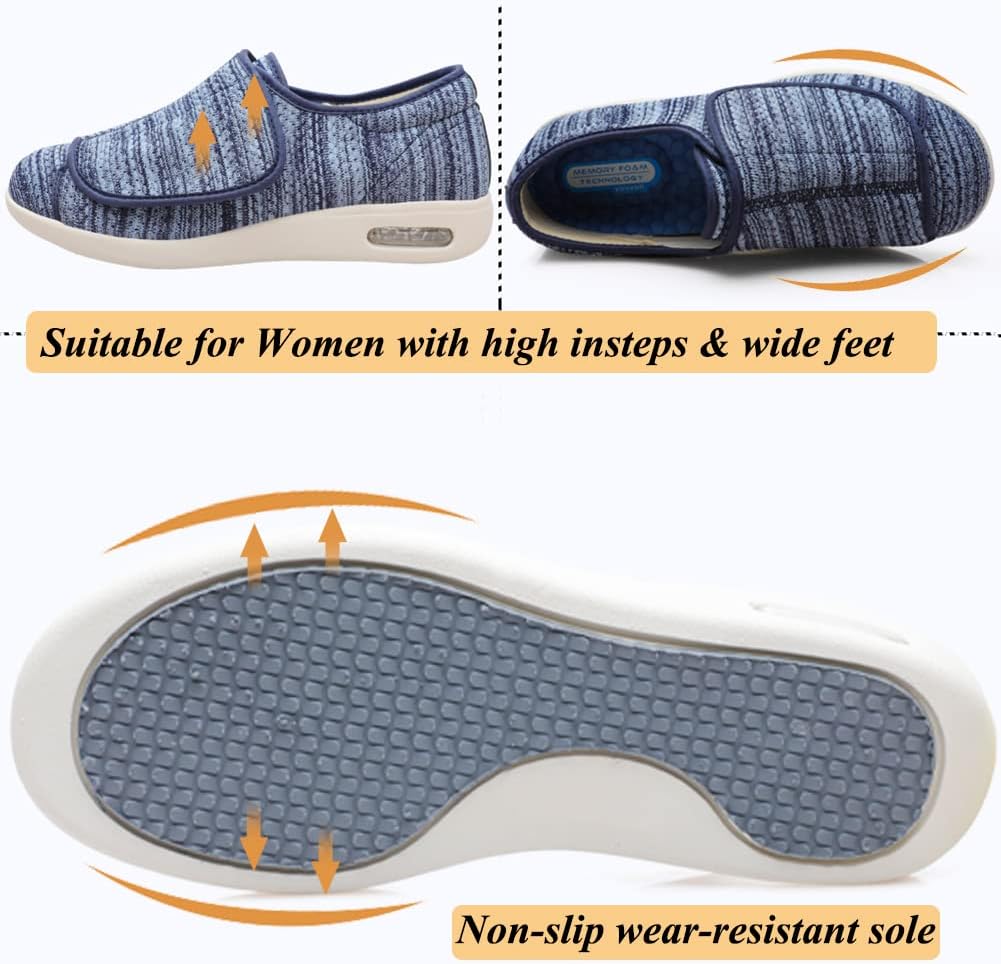 W&LESVAGO Women's Wide Width Diabetic Edema Shoes with Fully Adjustable Closures Easy On/Off, Air Cushion Walking Sneakers for Elderly Swollen Feet Outdoor - Image 4