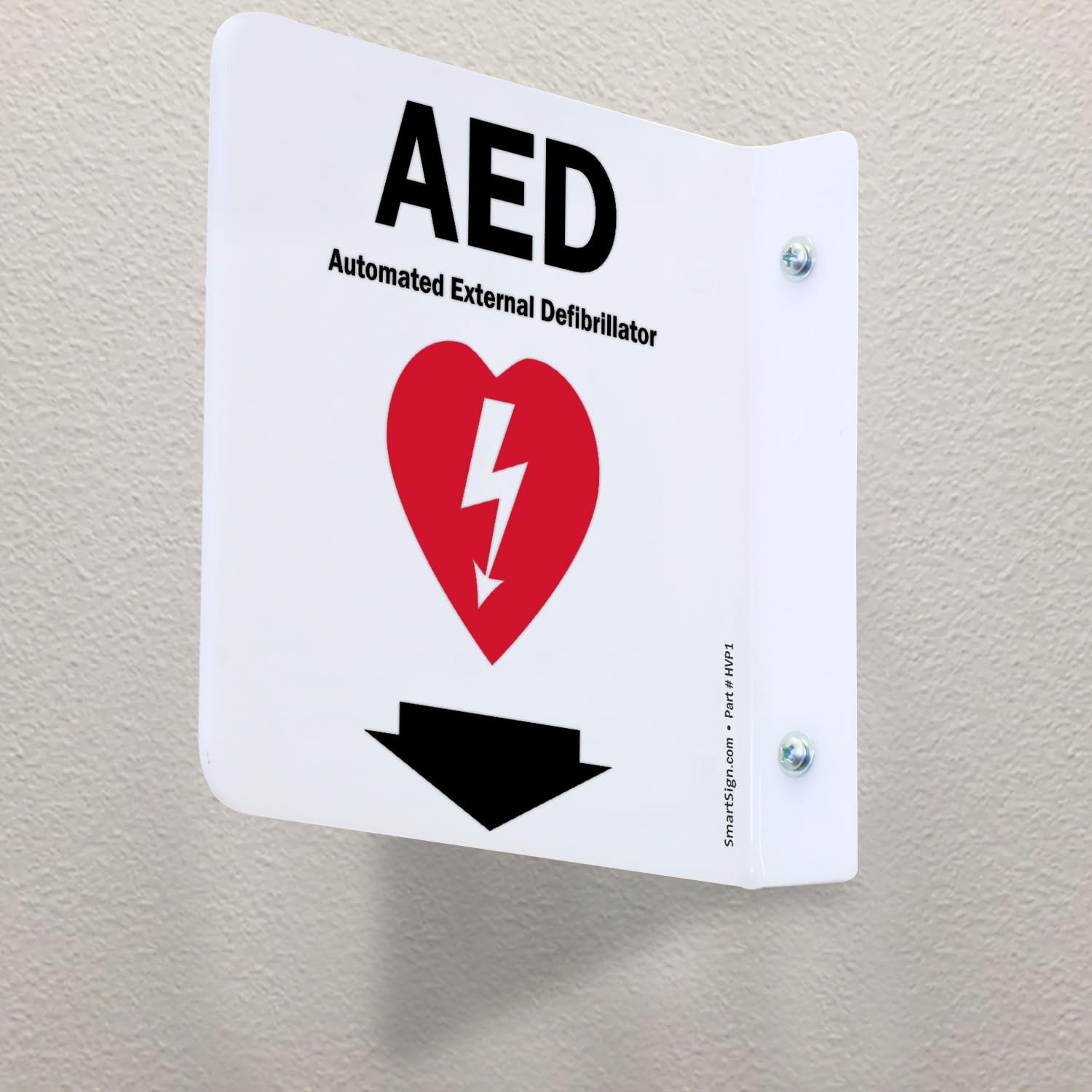 SmartSign (2-Pack) AED Projecting Sign - 6" x 6", Two-Sided Wall Mount Polished Acrylic Hallway Sign with Down Arrow, Red, Black and White - Image 3