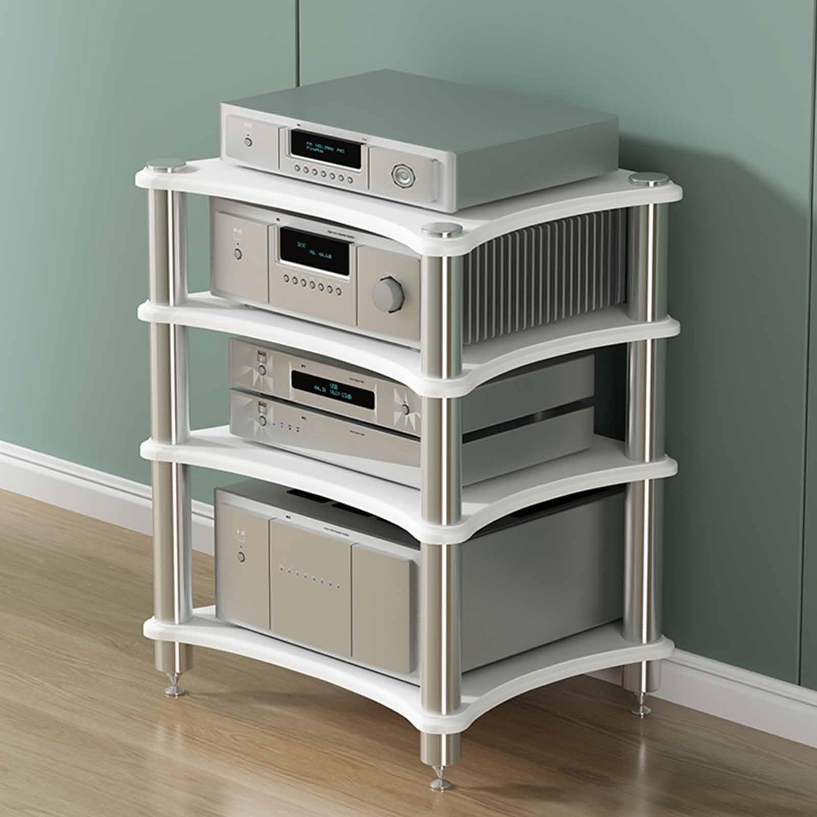 Soporte AV ajustable de 4 niveles blanco para equipos de audio y TV portátil