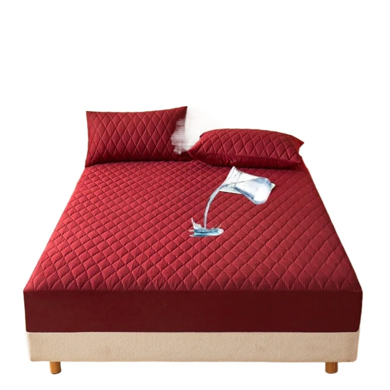 Protector de colchón Impermeable, Funda Transpirable, Cama Lavable a máquina, sin Almohada para ColchóN(Wine Red,150x200cm)