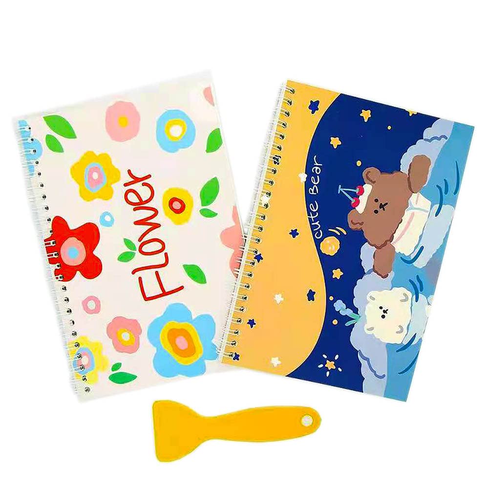 Pack of 2 Blank Sticker Collecting Albums with a Plastic Spatula Reusable Sticker Book for Collecting Stickers (Cute bear & Flower)