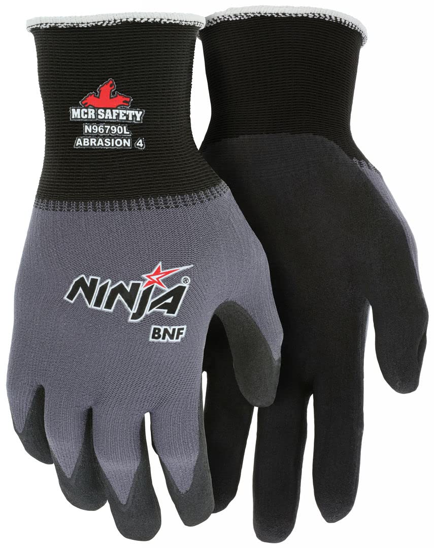 MCR Safety Ninja BNF N96790L Work Glove 15 Gauge Nylon Spandex Shell Breathable Nitrile Foam BNF Coated Palm