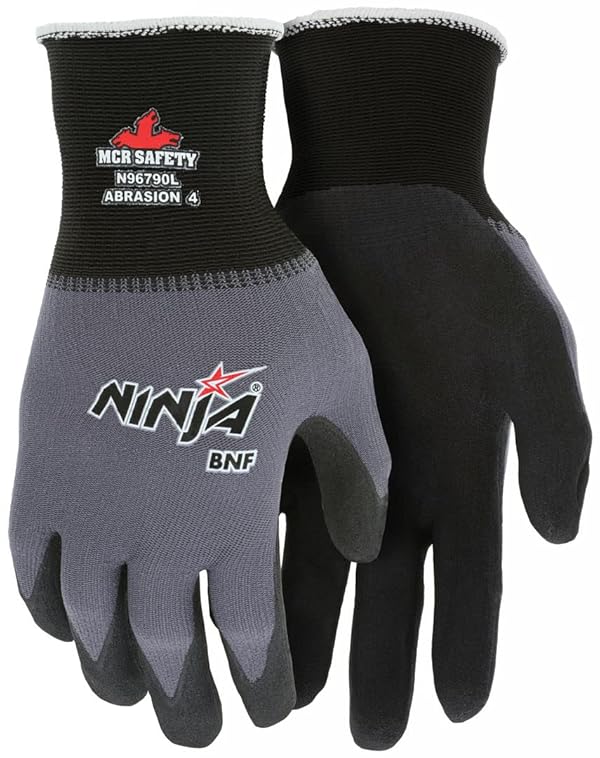 MCR Safety Gloves N96790M Ninja BNF 15 Gauge Work Gloves, Nylon/Spandex Shell with NFT Coated Palm & Fingertips, Black/Grey, Medium by MCR Safety - Used condition - US$4.77