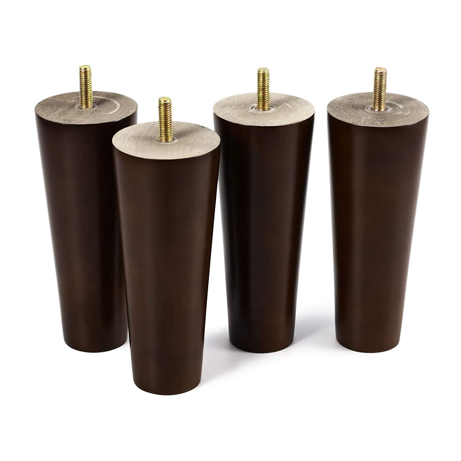4 gambe per mobili, gambe in legno massello, coniche, di ricambio per mobili a cono dritto, per divano, letto, sedia, divano, piedini in legno M8, noce (18 cm)