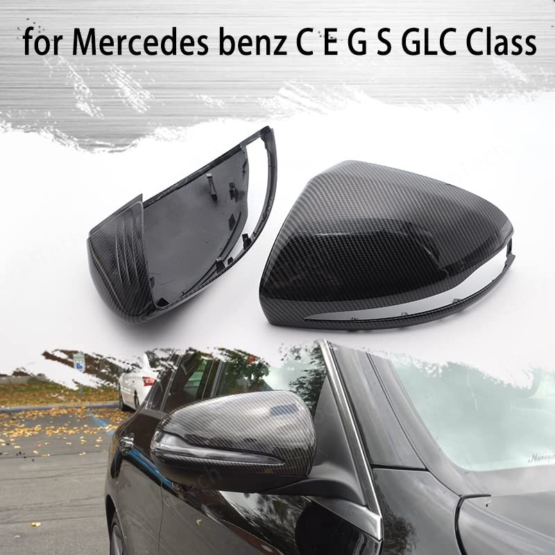 Fouedy 2Pcs LHD Car Rearview Mirror Cap Cover Trim For Benz C E GLC Class W205 X253 W213 W222 2016-2020 ABS Car Accessories (Carbon Fiber Color)