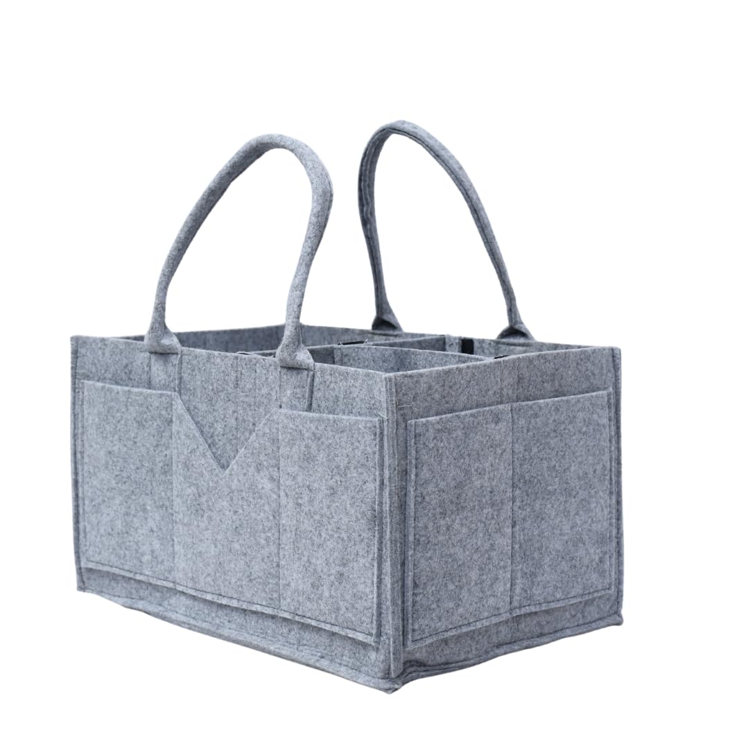 Baby Diaper Stackers Caddy Felt Nursery Storage Bin And Car Organizer For Diapers And Baby Wipes (35 × 24 × 20 cm) (Light Grey)
