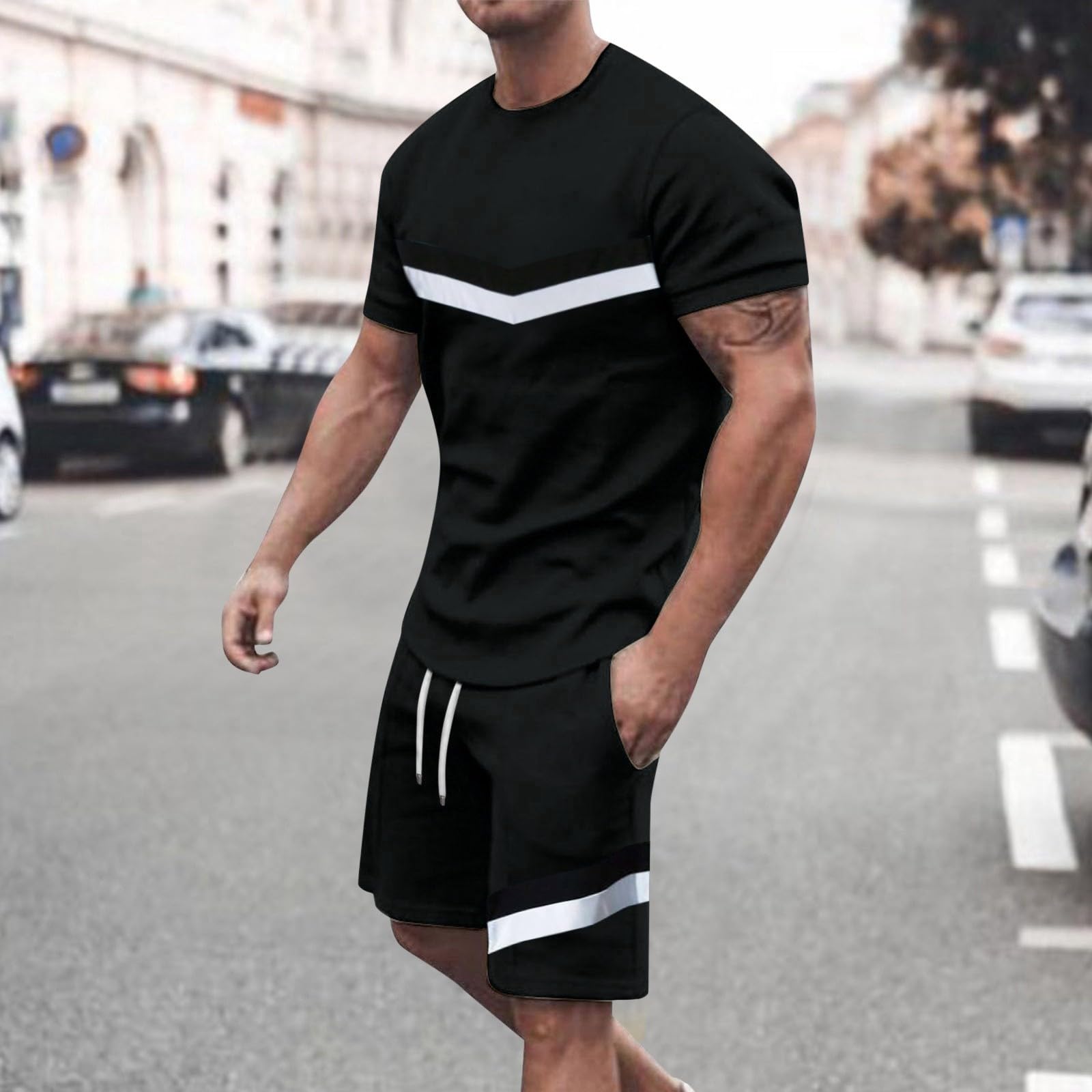 Tuta da uomo estiva con maglietta e pantaloncini, set da 2 pezzi, tuta estiva alla moda, comoda e casual, tuta da jogging a maniche corte, tuta da jogging natalizia