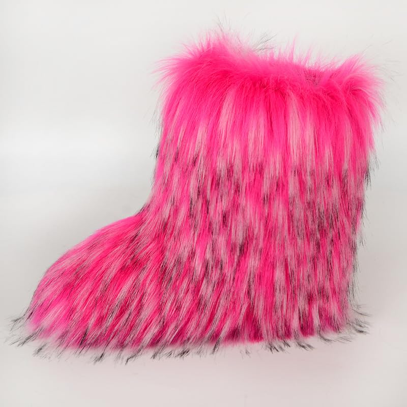 Image of Valpeak Snow Boots for Women 2024 Furry Boots Winter Knee High Flat Heel Fluffy Faux Fur Boots