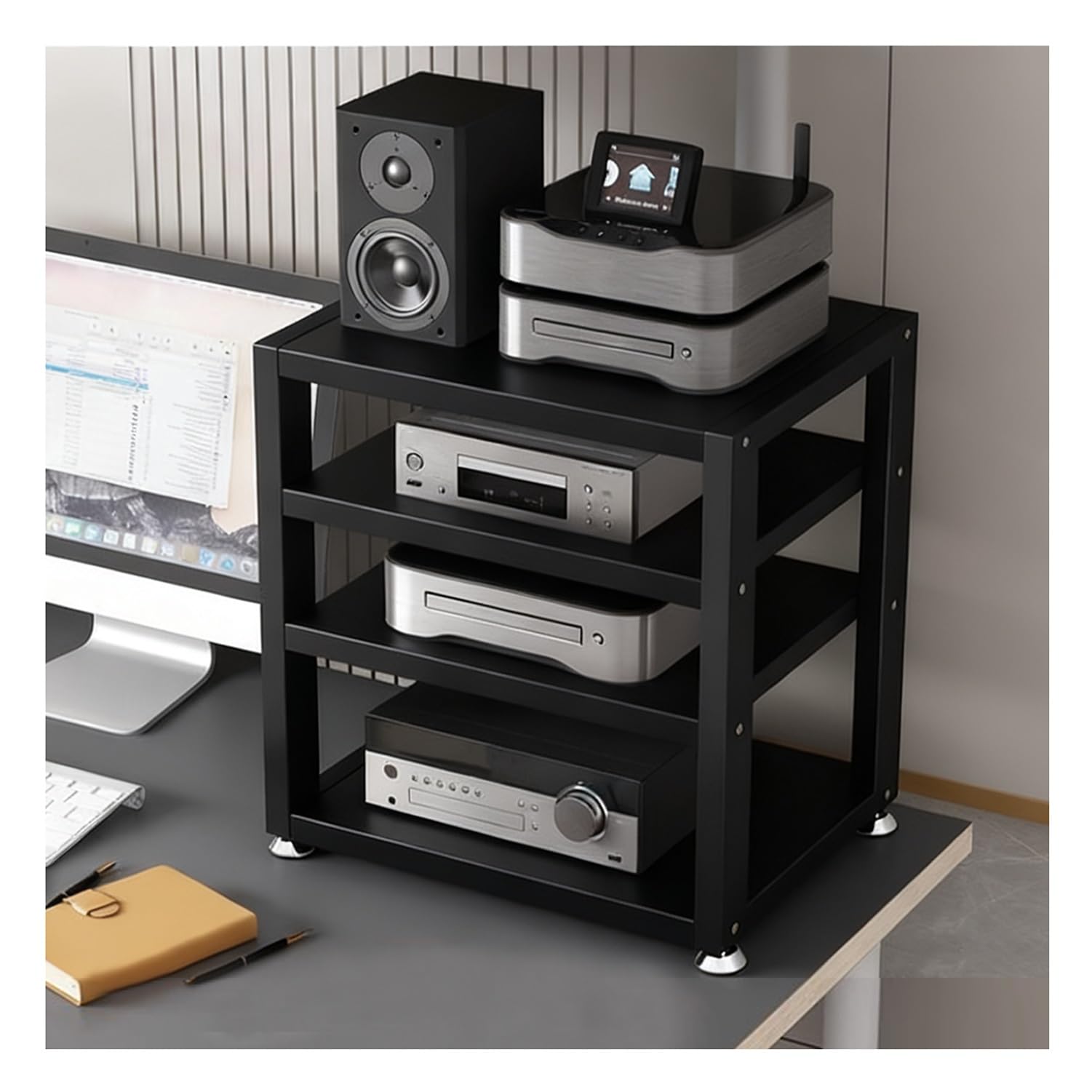 Stojak Pod Sprzęt HiFi 2/3/4-poziomowy Stojak Pod Gramofon Wielofunkcyjny Szafa Na Sprzęt Audio Do Odtwarzaczy DVD/Dekoderów Telewizji Kablowej/Konsoli Do Gier(Black,45x35x48cm)