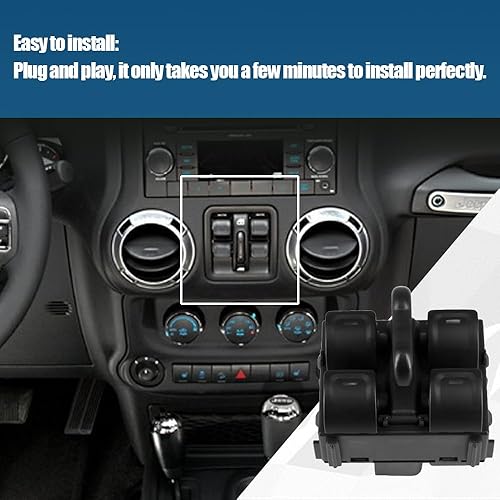 Miniatura 4 de Interruptor principal de elevalunas eléctrico delantero izquierdo del lado del conductor para Jeep Wrangler 2011-2016 de 4 puertas, sustituye a