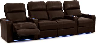 Octane Seating Turbo XL700 Home Theater Seating Brown Leather - Power Recline - Straight Row 4 Chairs - Storage Arms - Lighted Cup Holders & Baserail - Memory Foam