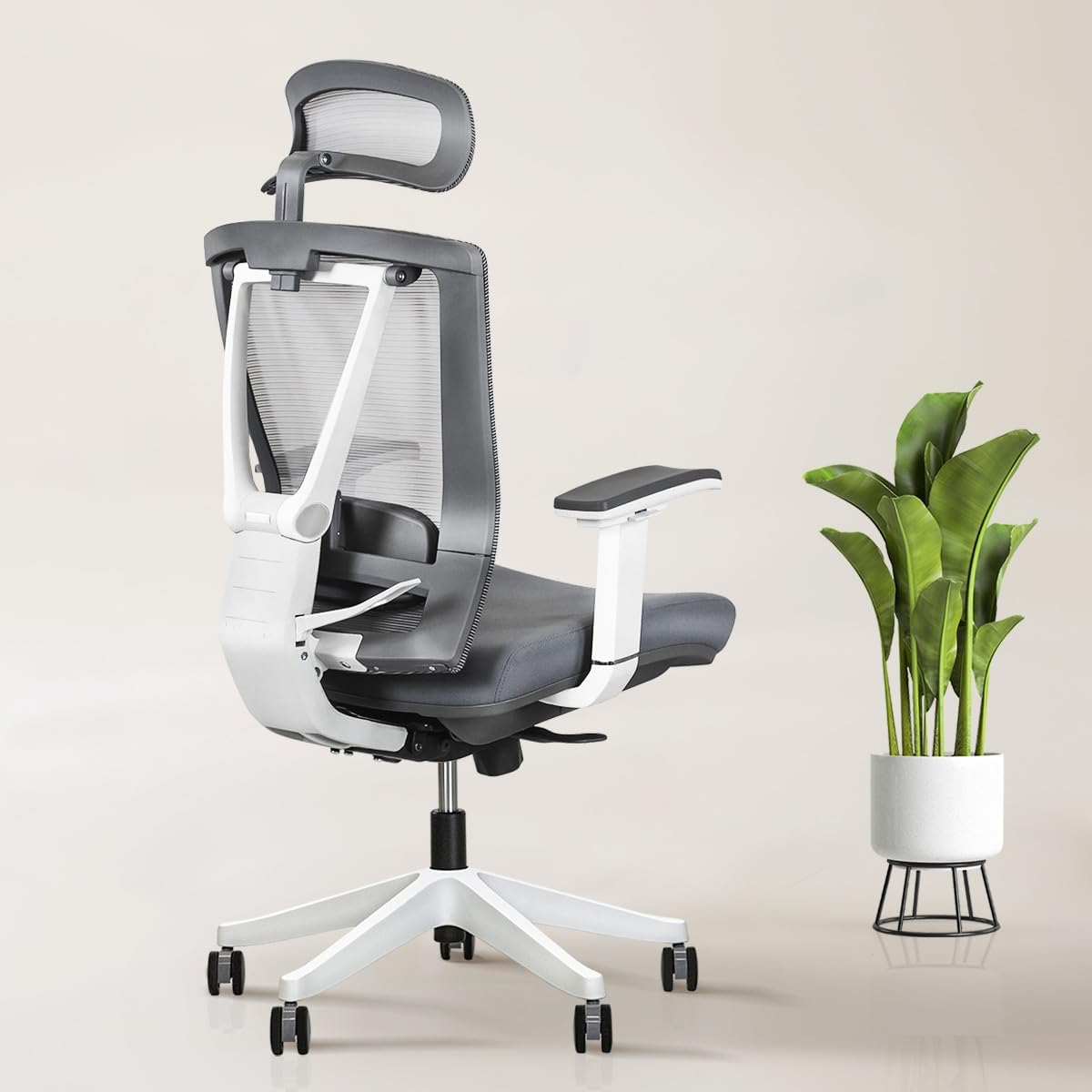 AeryChair Heavy-Duty Executive Home Office Chair Ergonomic Desk Chair with Lumbar Support 4D Armrest Adjustable Task Chair (Pearl White)
