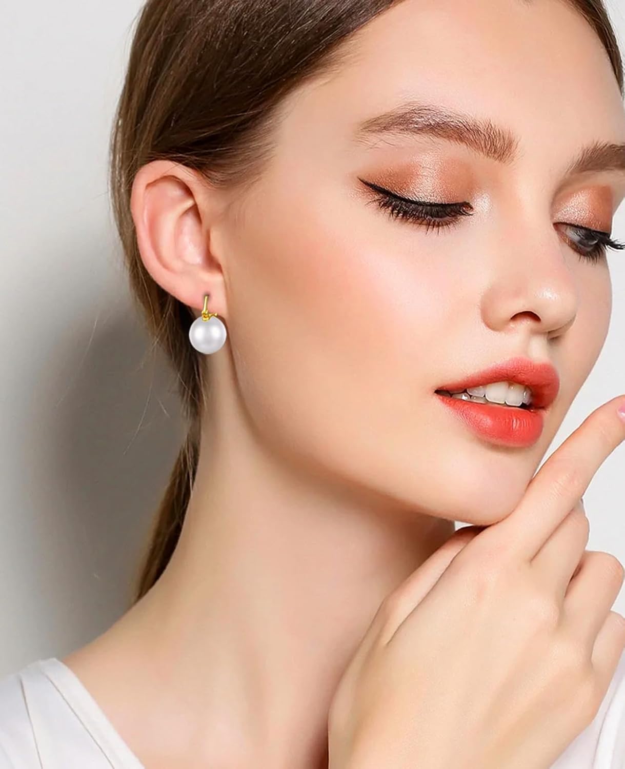 Pearl Drop Earrings Dangle 925 Sterling Silver Pearl Earrings for Women 12mm Big Pearl Hoop Earrings for Mother - Image 4