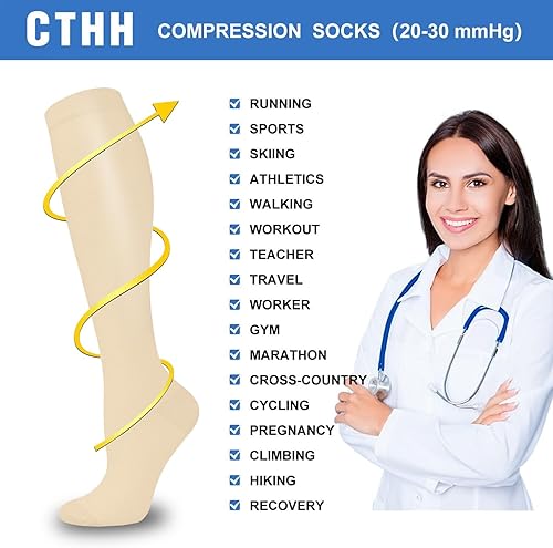 Miniatura 4 de CTHH 57 pares de calcetines de compresión para la circulación de mujeres y hombres, el mejor apoyo para correr, atletismo, enfermería, viajes