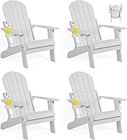Vista 15 de Silla Adirondack plegable, sillas de plástico resistentes a todo tipo de clima, con soporte para tazas, se pliega o despliega fácilmente en 1