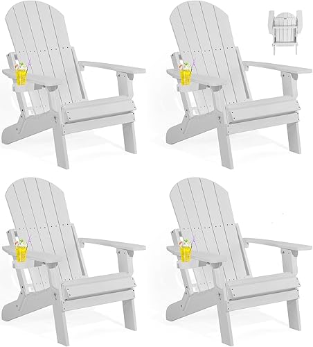 Miniatura 15 de Silla Adirondack plegable, sillas de plástico resistentes a todo tipo de clima, con soporte para tazas, se pliega o despliega fácilmente en 1