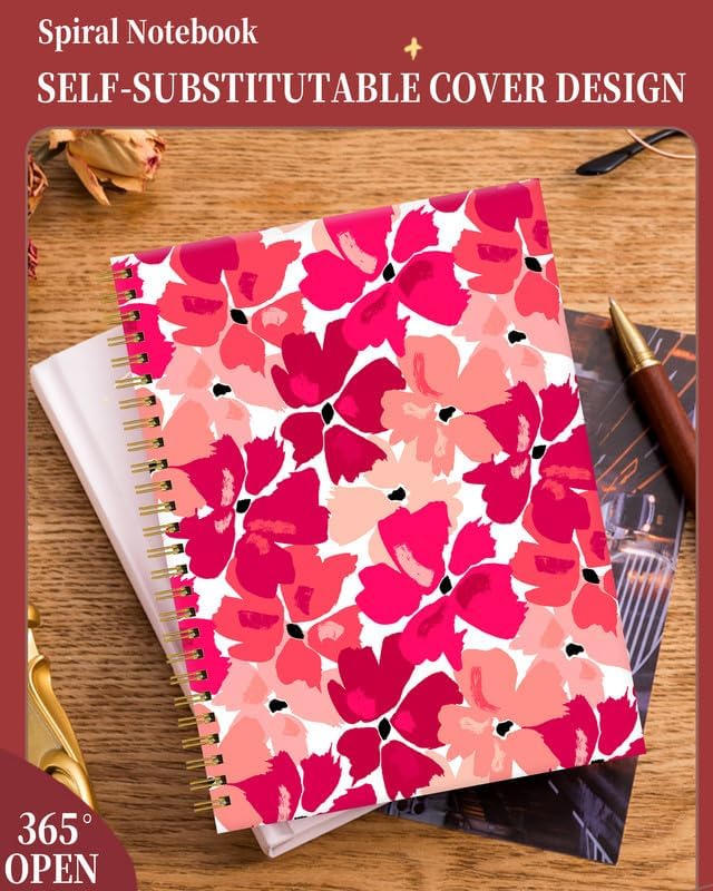 Miniatura 3 de Cuaderno de espiral para mujer, cuadernos universitarios A5 de 6 x 8.4 pulgadas, 120 páginas (60 hojas) diario rayado con papel grueso de alta