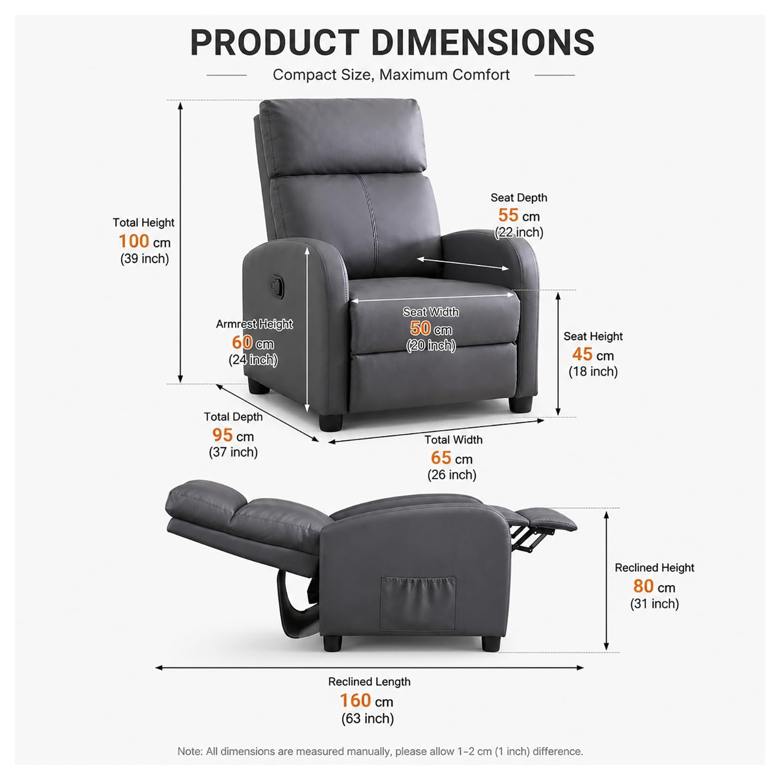 Liegesessel, Sessel mit Hoher Rückenlehne, Dick Gepolsterter Sitzfläche und Lendenstütze, Liegesofa für Wohnzimmer, Empfangs- und Wartebereiche(Light Gray)