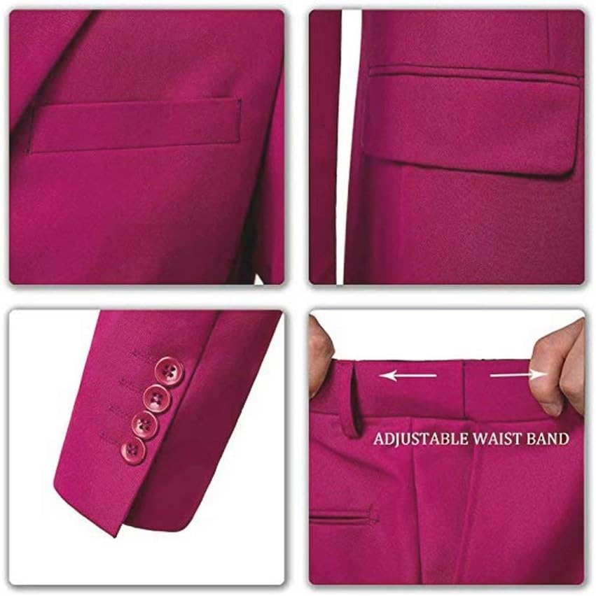 Yanlu Prom Suits for Men 3 Pieces Notch Lapel Fuchsia Homecoming Men Suits Two Button Formal Tuxedos Casual Blazer Vest Pant fs-3428