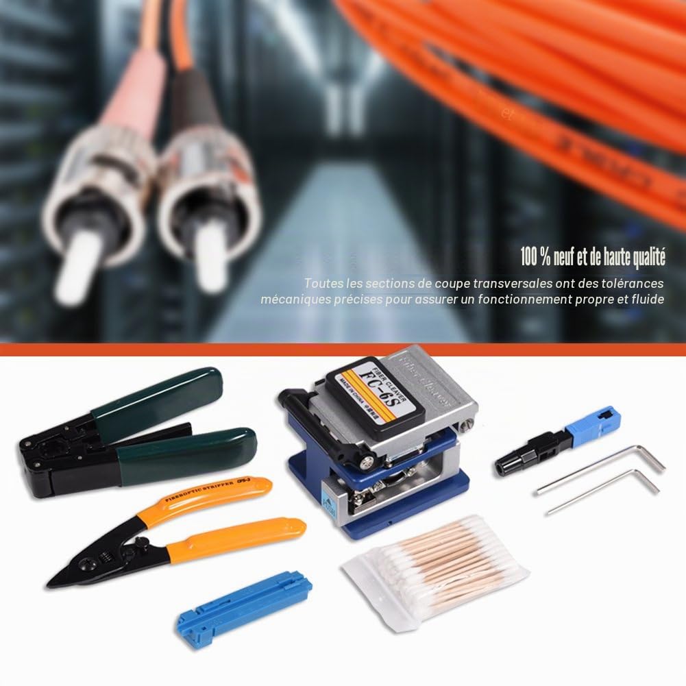 Kit de coupe-fibre FTTH, dénudage précis pour réseaux optiques, matériel résistant ergonomique, tolérances mécaniques exactes, guide de coupe intégré