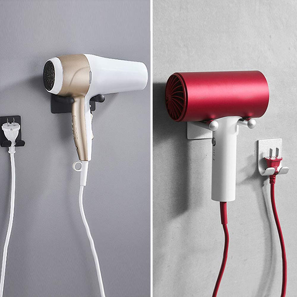 TopHomer Soporte para secador de pelo sin punzones, soporte de pared para secador de pelo, soporte simple de aluminio para baño, dormitorio, baño, barbería-plata+negro