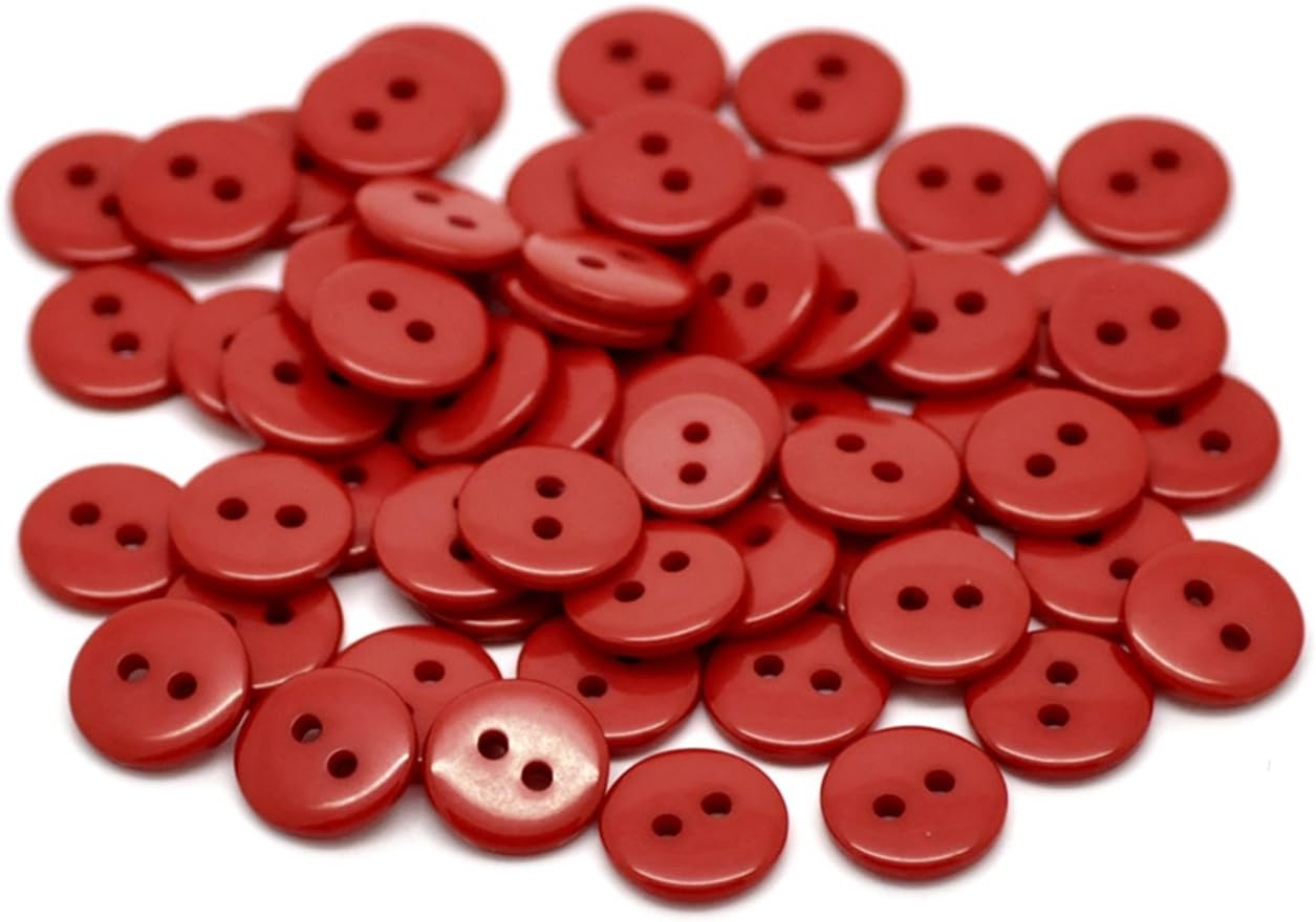100 Round Red Resin 6mm Buttons with 2 Sewing Holes. for Clothes Making ...