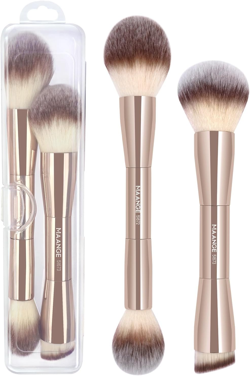 MAANGE Foundation Makeup Brushes, 2Pcs Double Ended Makeup Brush for Blending Liquid Powder Concealer Cream Blush Buffe (Gold)