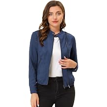 Allegra K Women Lightweight Classic Casual Stand Collar Pocket Moto Jacket