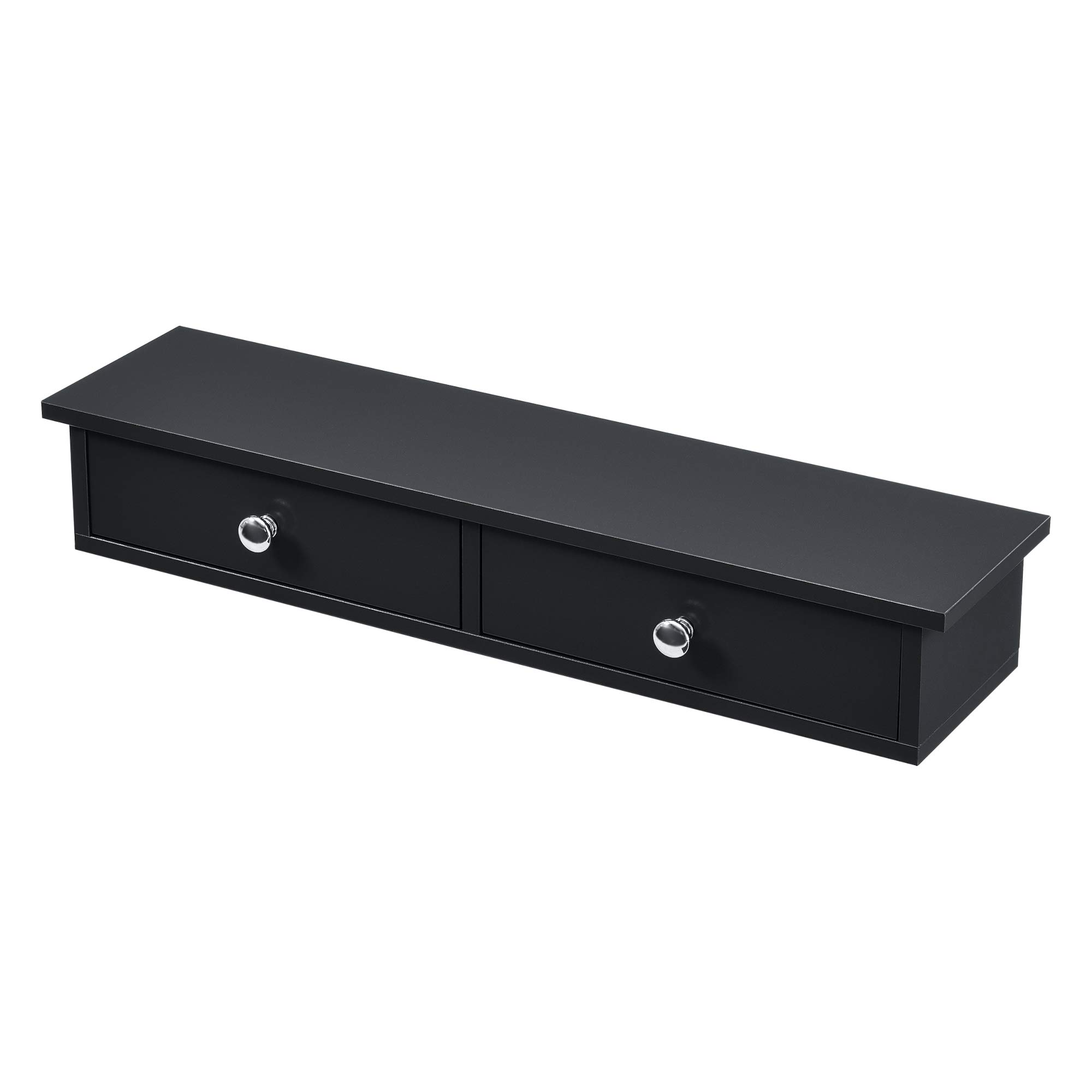 [en.casa] Estantería de pared Geeste con 2 Cajones Mesita de Noche Flotante Estante con Cajón para Recibidor Dormitorio Baño máx.15kg Aglomerado MDF 60 x 15 x 10 cm - Negro