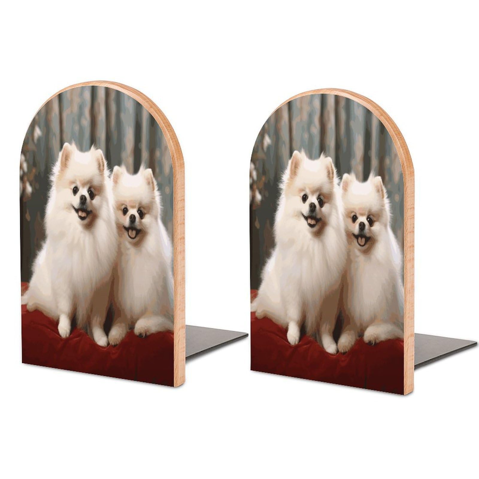 Short-haired Pomeranian Dog Bookends Modern Bookends for Shelves Fashion Heavy Duty Book Stopper Sturdy Non-Skid Metal Base Wood Book Ends for Library Home Office 1 Pair